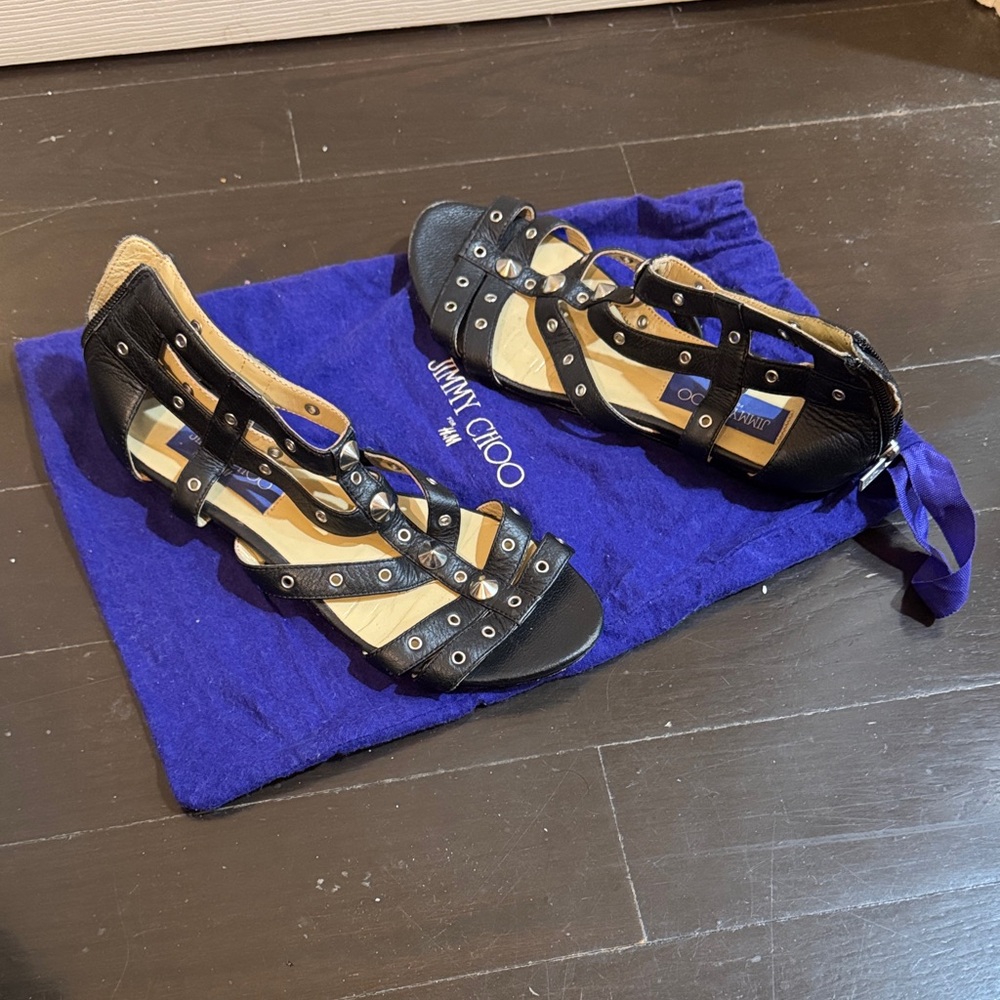 Jimmy Choo Black Eyelet Sandals